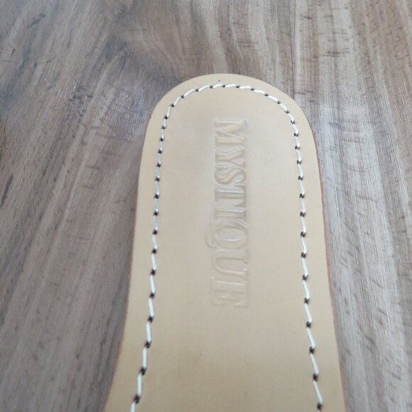 MYSTIQUE Caracas Fringed Leather Slip On Slide Sandals in Beige Beach Size US 7 - Picture 9 of 12